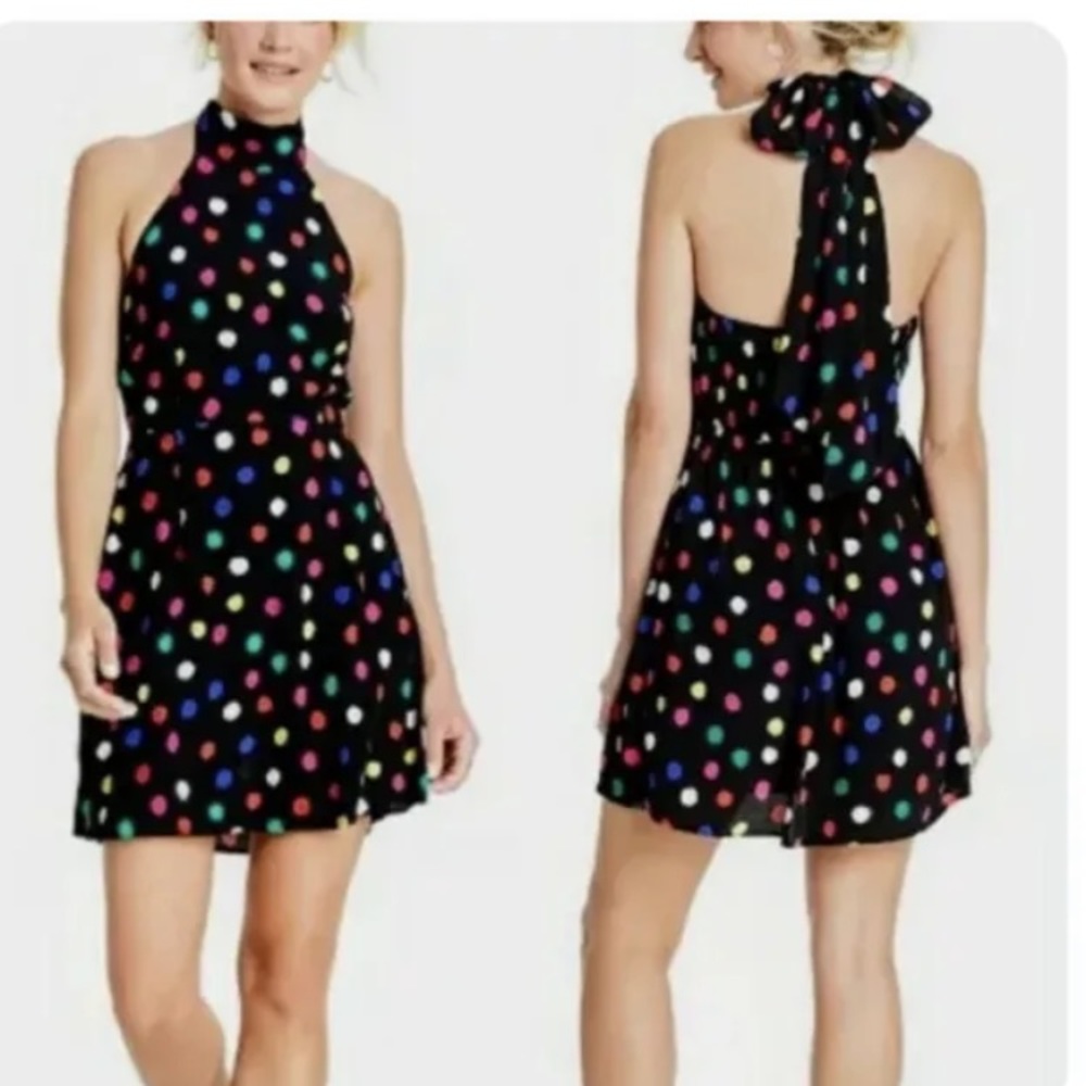 RIXO For Target Sleeveless Black Polka Dot Halter Dress XXS NWT